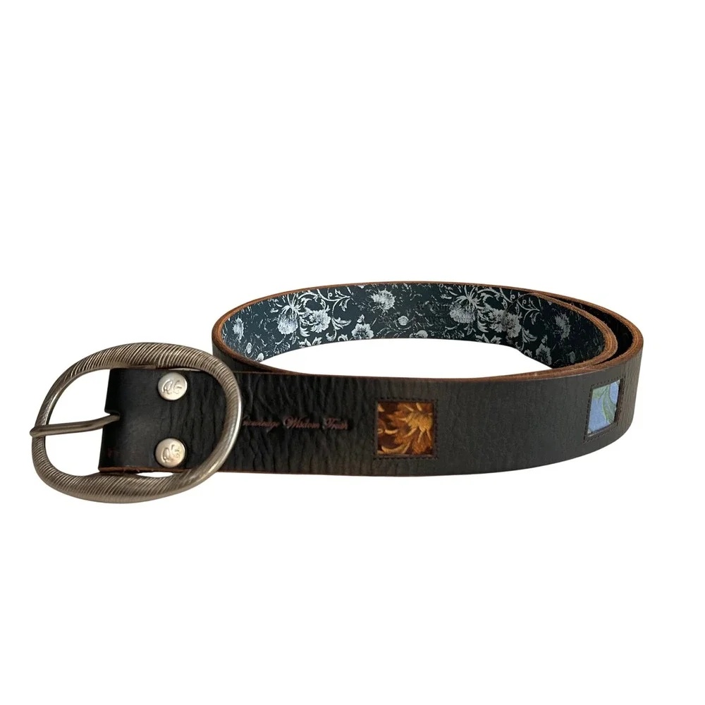 Robert Graham Brown Leather Belt men's 38 Chunky Buckle Patchwork Statement